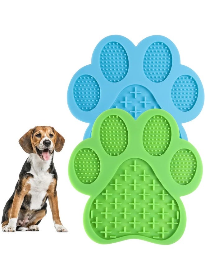 IBAMA وسادة لسان السيليكون للحيوانات الأليفة من IBAMA، طعام بطيء مضاد للاختناق مع أداة كوب شفط، للكلاب والقطط، لتشتيت الانتباه أثناء الاستحمام، عبوة من قطعتين باللونين الأخضر والأزرق - Image 1