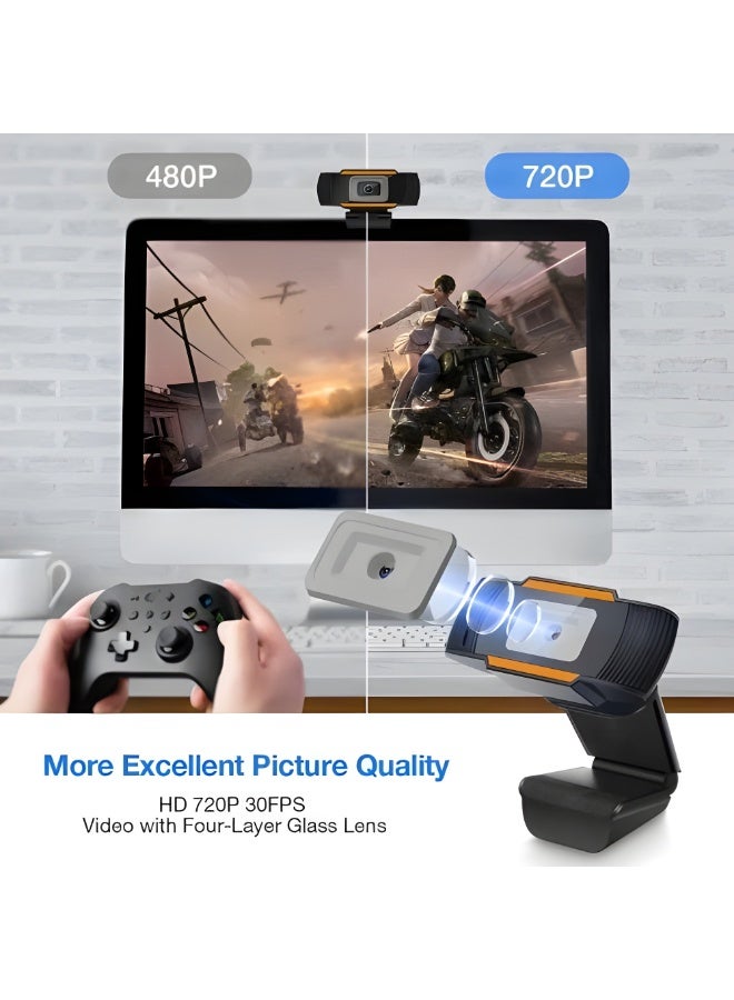 كاميرا ويب عالية الدقة HD 720P بجودة صوت نقية وعزل الضوضاء وتركيز يدوي لون أسود - Image 5