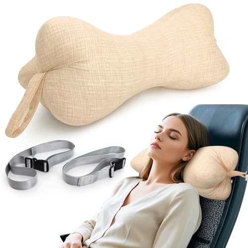 RoamReady Neck & Cervical Pillows, Dog Bone Shaped Neck Pillow with Fixed Rope & Have Loops on End, for Chiropractic Lumbar Spine, for Car Bus Truck Driving Travel Comfort Head Rest Support,Yellow - Image 1