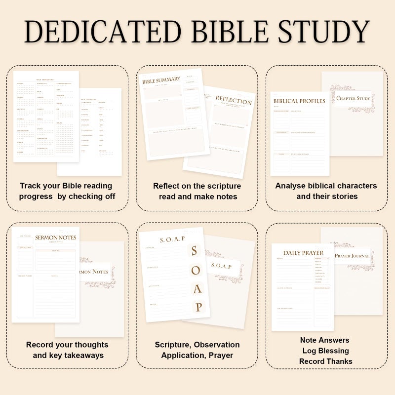 XKDOUS Bible Study Journal Church Notes Journal, Bible Study Supplies Bible Notebooks for Note Taking Reflection Prayer, 8.6â€™â€™ Guided Bible Study Notebook for Women, Leather Brown - Image 4