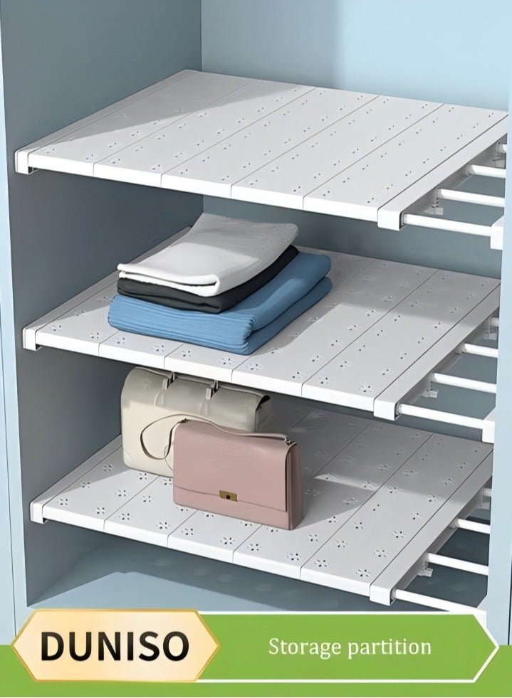DUNISO Wardrobe Tension Rack, expandable wardrobe rack, adjustable storage rack, non perforated collection partition, used for wardrobes, cabinets, bookshelves, bathrooms, white (42cm wide, adjustable from 48 to 80cm long) - Image 1