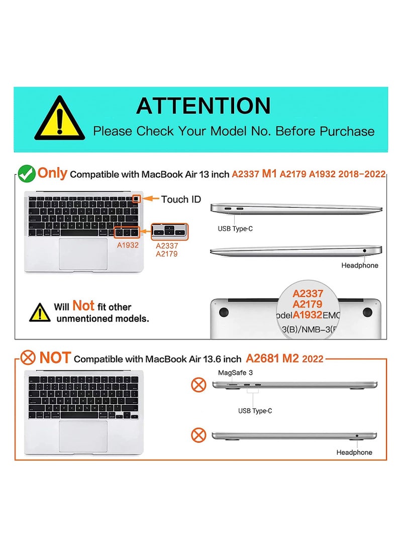 متوافق مع حافظة MacBook Air 13 بوصة 2022 2021 2020 2019 2018 الإصدار A2337 M1 A2179 A1932 شاشة Retina مع معرف اللمس، غطاء حماية من البلاستيك الصلب، أسود - Image 5
