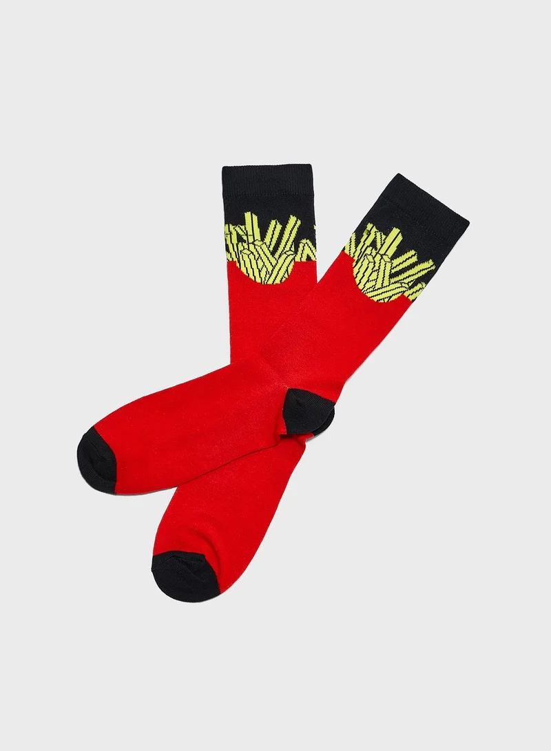 FOREVER 21 French Fry Print Crew Socks