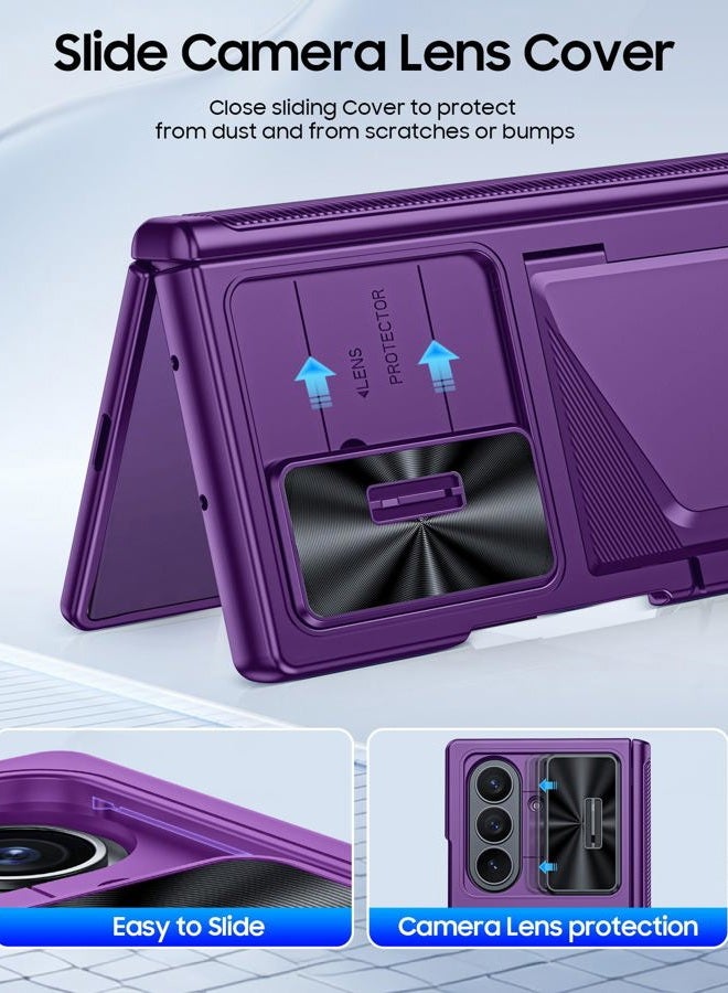 BSNRM for Samsung Galaxy Z Fold 7 Case with Card Holder RFID Blocking, Built in Slide Lens Cover & Hinge Protection & Screen Protector, Shockproof Wallet Case for Z Fold 7 (Purple) - Image 4