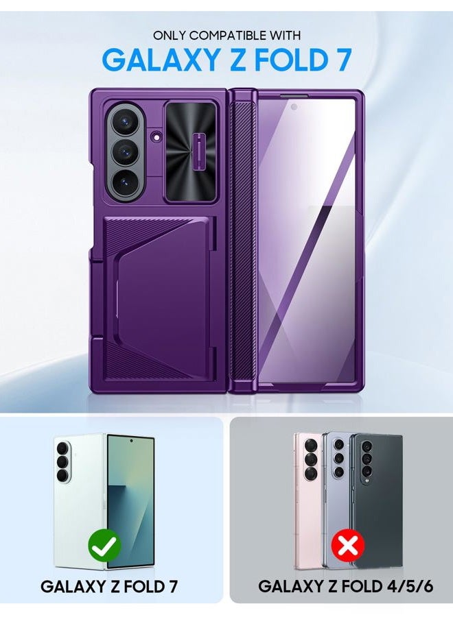 BSNRM for Samsung Galaxy Z Fold 7 Case with Card Holder RFID Blocking, Built in Slide Lens Cover & Hinge Protection & Screen Protector, Shockproof Wallet Case for Z Fold 7 (Purple) - Image 2