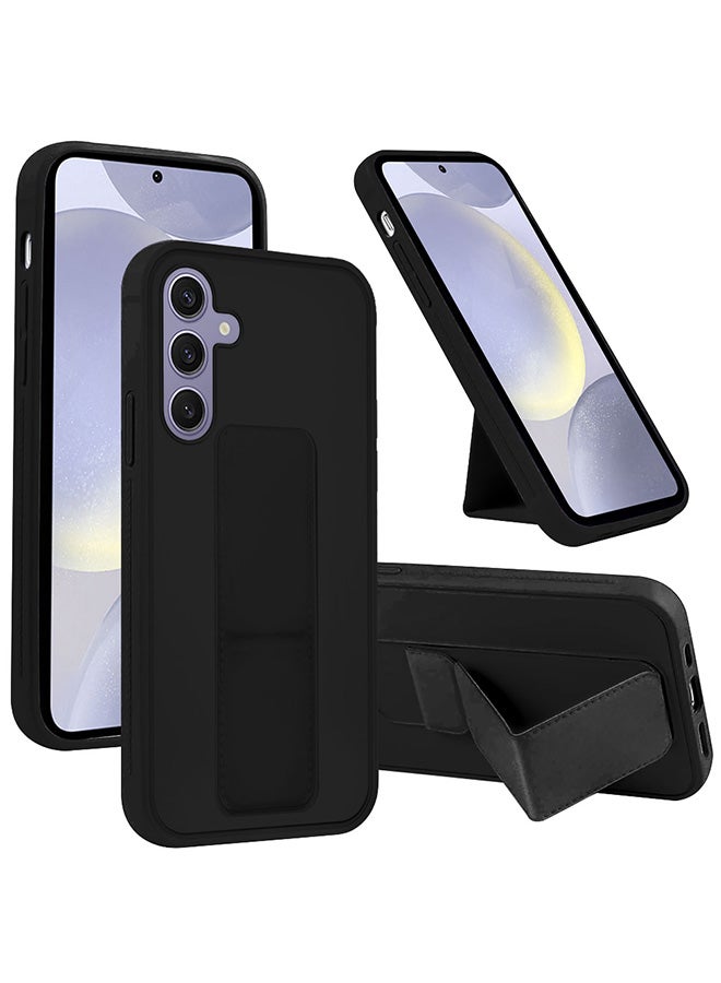 JOMILA Samsung Galaxy S24 Plus Case Magnetic Stand and Holder Premium Silicone Vertical and Horizontal Hand Strap Grip Multi Stand Car Mount Kickstand Case Finger Strap Cover Black - Image 2