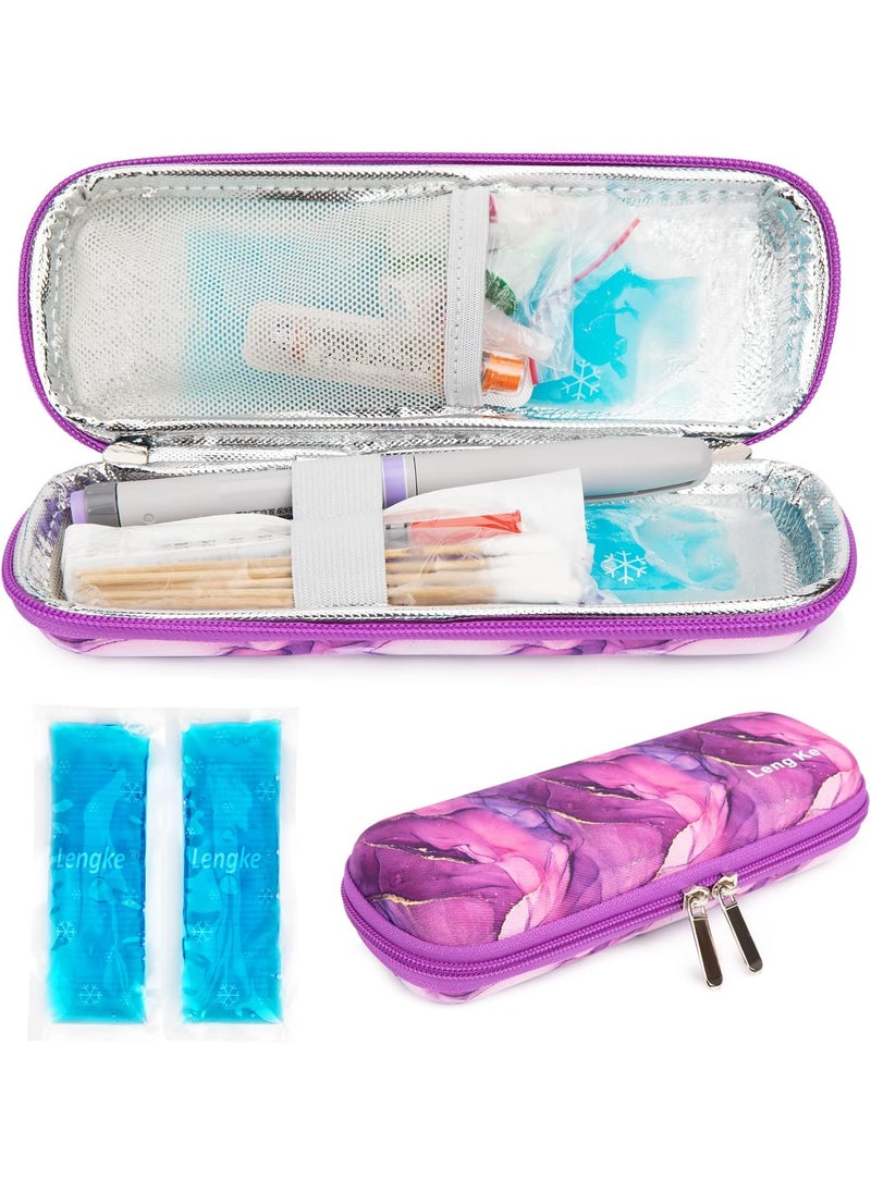 YOUSHARES YOUSHARES Insulin Cooler Travel Case - EVA Diabetic Insulated Organizer Portable Cooling Case for Medication Cooling Insulation, Epi Pen Carrying Bag with 2 Ice Pack (Marble Purple) 