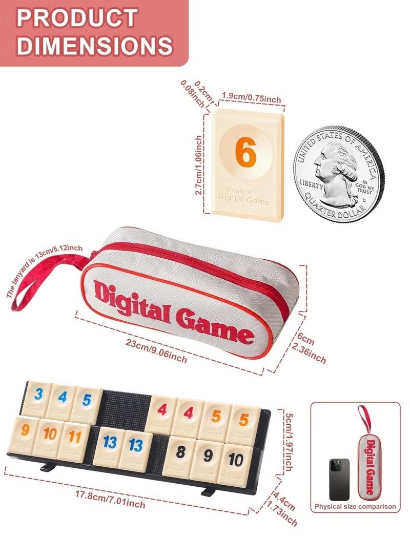 Digital Game with 4 Racks, 106 Digital Game Set with Portable Case, Rummy Tiles Travel Set with 4 Tiles Holders for Family Classic Board Games - Image 3