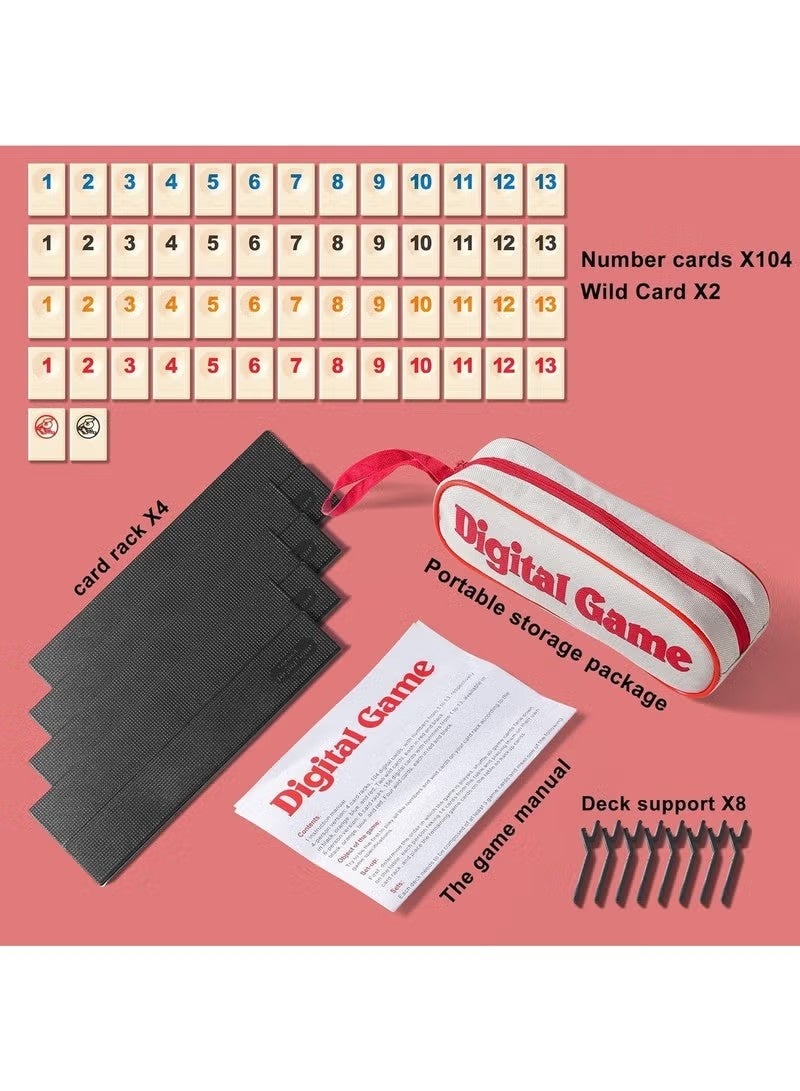 Digital Game with 4 Racks, 106 Digital Game Set with Portable Case, Rummy Tiles Travel Set with 4 Tiles Holders for Family Classic Board Games - Image 5