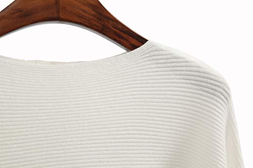 Ckikiou Womens Lightweight Oversized Boat Neck Sweaters Tops Dolman Batwing Sleeve Ribbed Knitted Pullovers White - Image 2