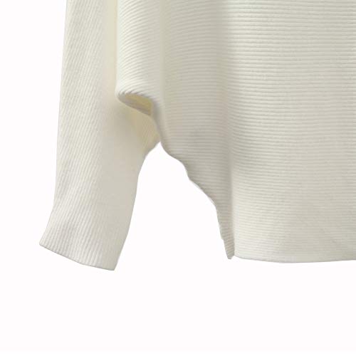 Ckikiou Womens Lightweight Oversized Boat Neck Sweaters Tops Dolman Batwing Sleeve Ribbed Knitted Pullovers White - Image 3