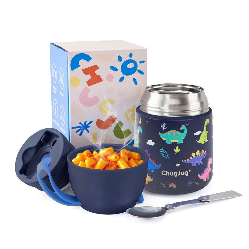 ChugJug Kids Soup Thermo for Hot Food - 18 oz Wide Mouth Insulated Food Jar with Spoon for Kids| Leakproof Stainless Steel Lunch Thermo Container for Hot Food,School Travel - Easy Carry (Blue Dinosaur) - Image 1