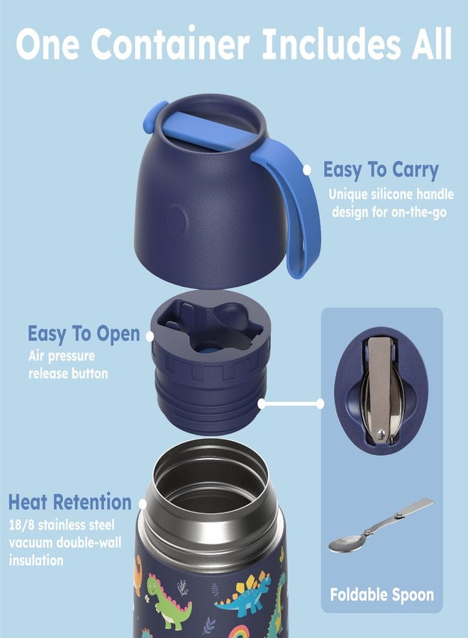 ChugJug Kids Soup Thermo for Hot Food - 18 oz Wide Mouth Insulated Food Jar with Spoon for Kids| Leakproof Stainless Steel Lunch Thermo Container for Hot Food,School Travel - Easy Carry (Blue Dinosaur) - Image 2