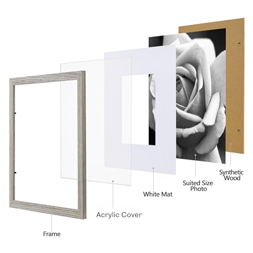 eletecpro 12x12 Picture Frames Set of 9 with Mat for 8x8 Photos or without Mat for 12x12, Square Gallery Wall Decor Collage for Picture Display, Grey Frame Set for Wall Hanging - Image 2