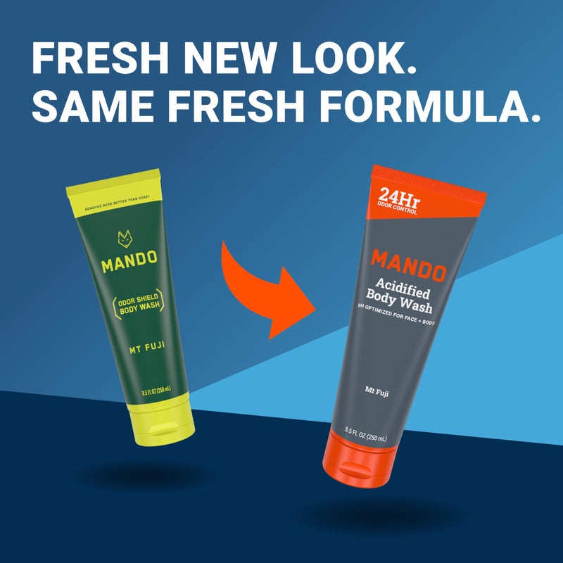 Mando Acidified Body Wash - 24 Hour Odor Control - Removes Odor Better than Soap - Formulated without SLS or Phthalates - Skin Safe - 8.5 Ounce (Pack of 2) - Bourbon Leather and Mt Fuji - Image 2