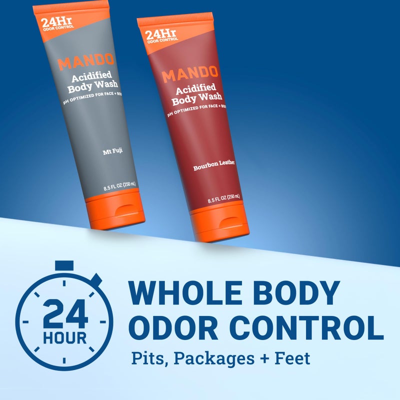 Mando Acidified Body Wash - 24 Hour Odor Control - Removes Odor Better than Soap - Formulated without SLS or Phthalates - Skin Safe - 8.5 Ounce (Pack of 2) - Bourbon Leather and Mt Fuji - Image 3