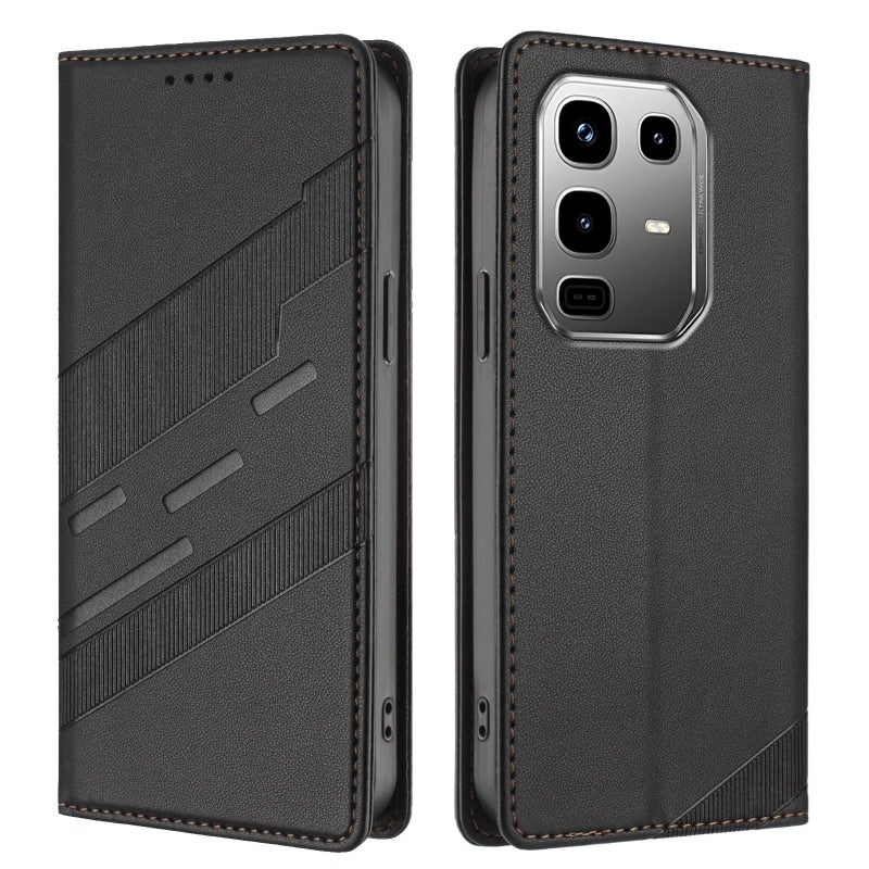 إيروريكس جراب هاتف جلدي عتيق متعدد الوظائف منقوش لهاتف Infinix Note 50 Pro+ 5G (أسود) - Image 2