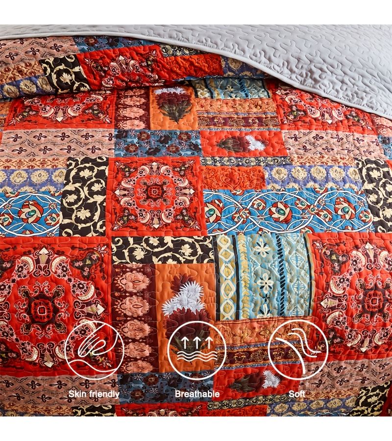 A 3pc Bedding Set Includes Red Full Queen Bed Cover And Pillowcases Traditional Patterns Lightweight Thin Bedspread Soft Comfortable Durable Suitable For Spring Summer All Seasons Ideal For Bedrooms - Image 5