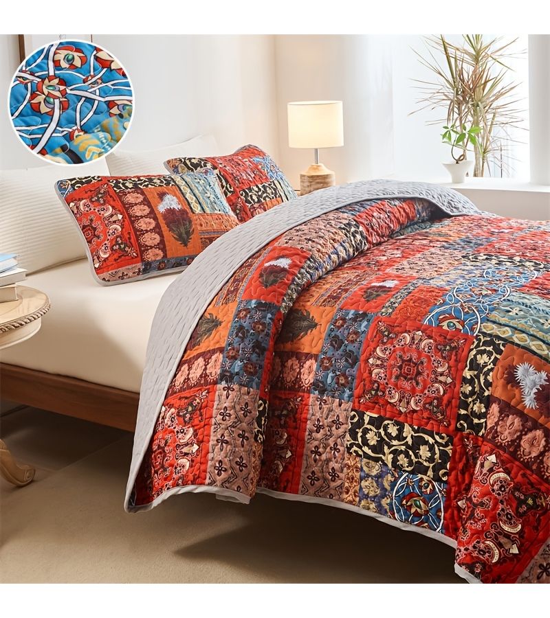 A 3pc Bedding Set Includes Red Full Queen Bed Cover And Pillowcases Traditional Patterns Lightweight Thin Bedspread Soft Comfortable Durable Suitable For Spring Summer All Seasons Ideal For Bedrooms - Image 4