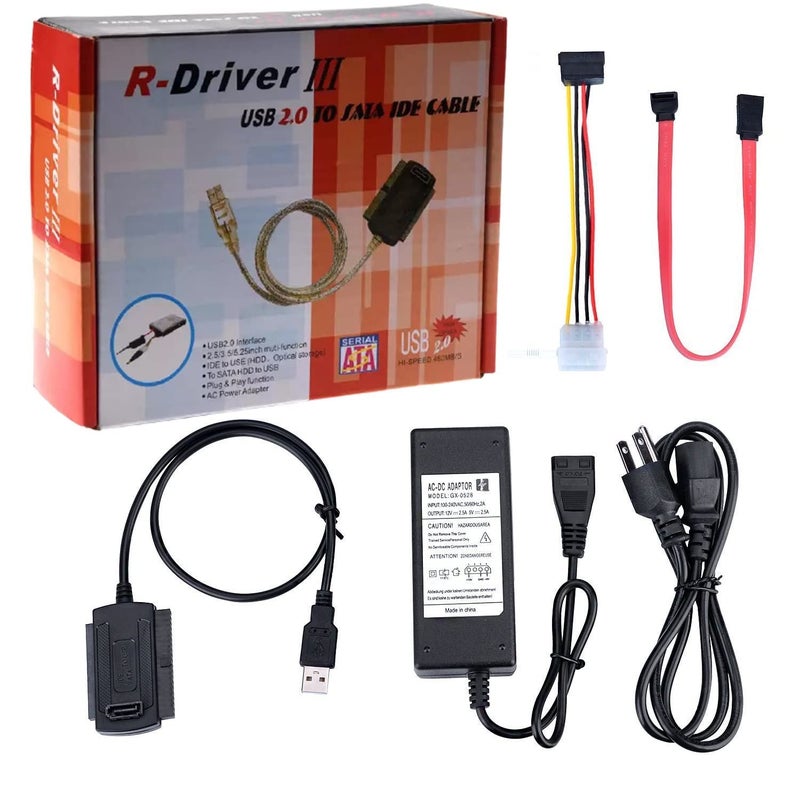 Microware كابل محول USB 2.0 لقرص SATA/PATA/IDE لقرص صلب 2.5''/3.5'' مع محول طاقة خارجي، أسود - Image 1