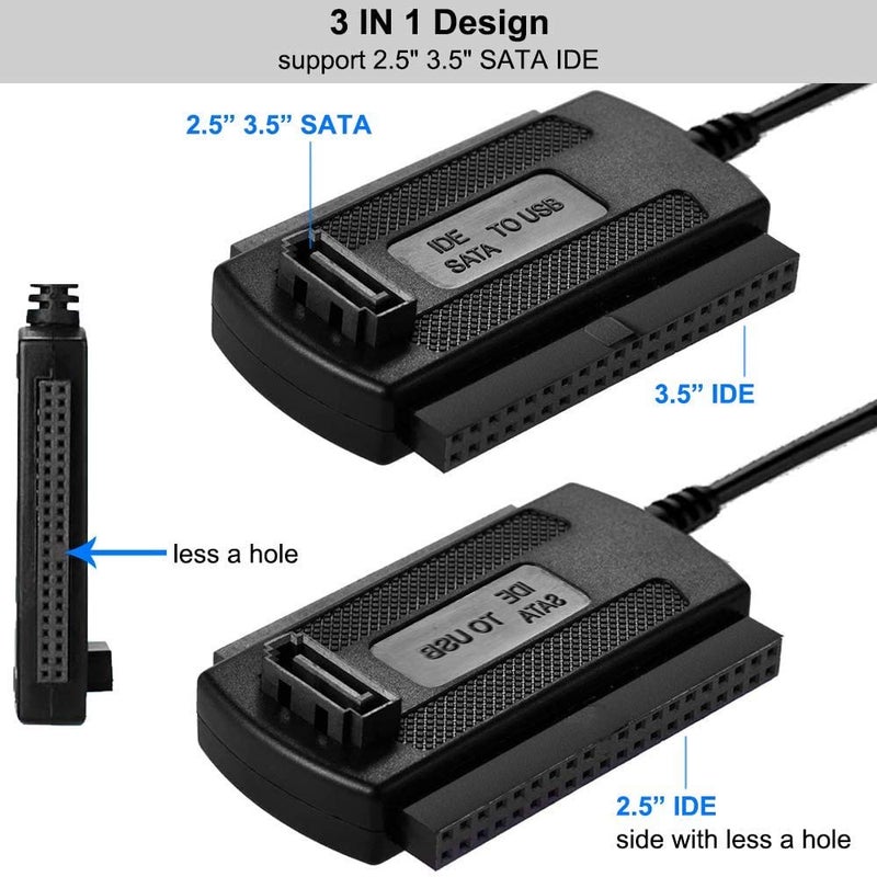Microware كابل محول USB 2.0 لقرص SATA/PATA/IDE لقرص صلب 2.5''/3.5'' مع محول طاقة خارجي، أسود - Image 3
