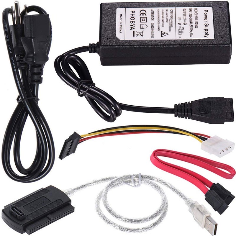Microware كابل محول USB 2.0 لقرص SATA/PATA/IDE لقرص صلب 2.5''/3.5'' مع محول طاقة خارجي، أسود - Image 2