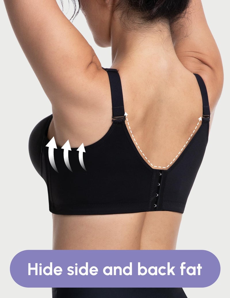 FallSweet Wireless Add 2 Cups Padded Plunge Bras Back Smoothing Push Up Brasieres, Black, 42C - Image 4