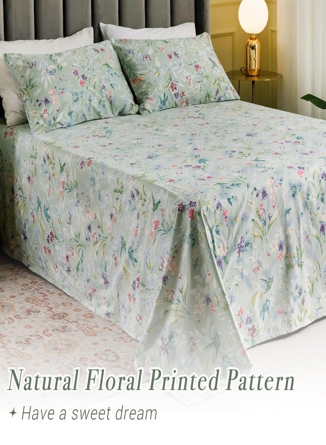 Lady Ann Green Floral Queen Sheets 100% Egyptian Cotton Sateen Sheets for Queen Size Bird Butterfly Botanical Print Floral Bed Sheets Extra Deep Pocket 17'' - Image 3