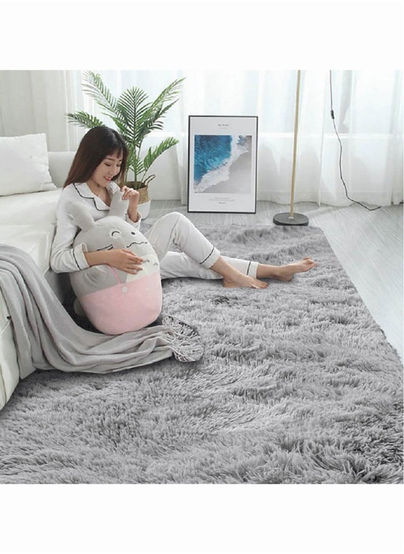 Reelyo Fuzzy Abstract Area Rugs for Bedroom Living Room Fur Rug for Kids Nursery Dorm Room Plush Throw Rug  Decorative Accent Rug for Indoor Home Floor Carpet Light Grey 160x200CM  - Image 4