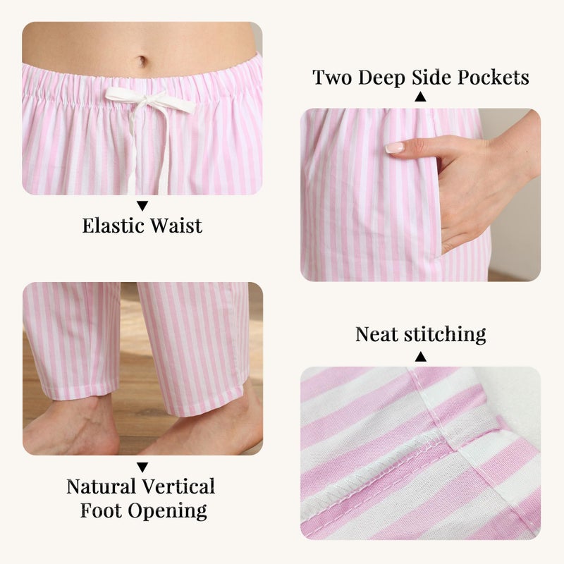 U2SKIIN Womens Striped 100% Cotton Pajama Pants, Soft Lounge Pj Bottoms with Pockets Lightweightï¼ˆPINK WHITE STRIPE,L - Image 3