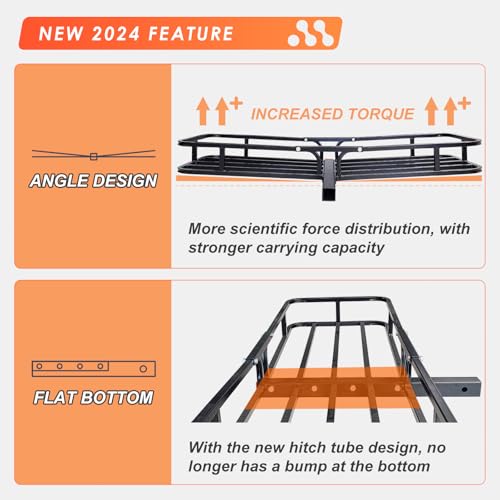 MeeFar Hitch Mount Cargo Carrier Basket 53"*19"*5"+Waterproof Bag 9 Cubic Feet(51"*17"*18"),and Cargo Net with Attachment Hooks,Ratchet Straps,Hitch Stabilizer.500 Lbs Capacity,fit 2" Receiver - Image 2
