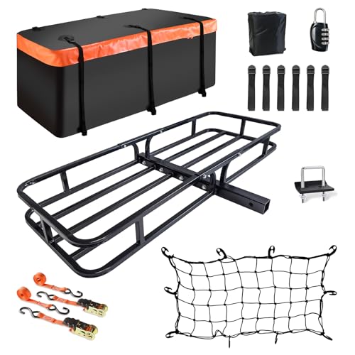 MeeFar Hitch Mount Cargo Carrier Basket 53"*19"*5"+Waterproof Bag 9 Cubic Feet(51"*17"*18"),and Cargo Net with Attachment Hooks,Ratchet Straps,Hitch Stabilizer.500 Lbs Capacity,fit 2" Receiver - Image 1