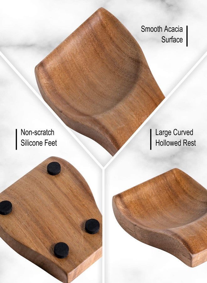 YIDADA Wood Spoon Rests for Kitchen Counter - Cooking Spoon Holder for Stove Top, Modern Coffee Spoon Rest, 2 pcs Spatula Rest Holder - Image 4
