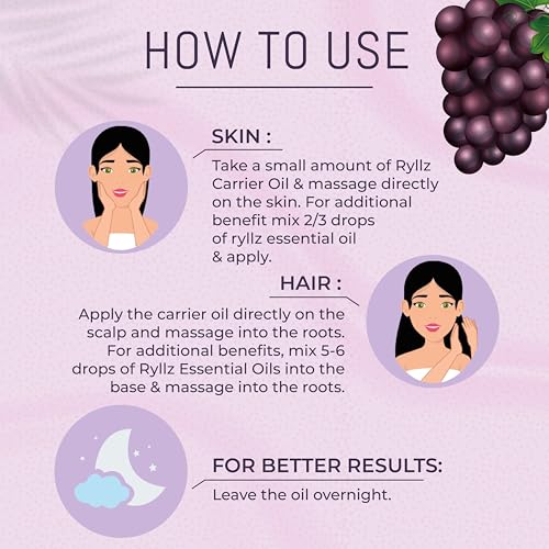 RYLLZ ESSENTIALS Grapeseed Carrier Oil for Hair Growth, Acne, Pimple, Face Massage, Glowing, Radiant Skin | 100% Pure & Natural | Cold Pressed & Extra Virgin Oil | 100ml - Image 5