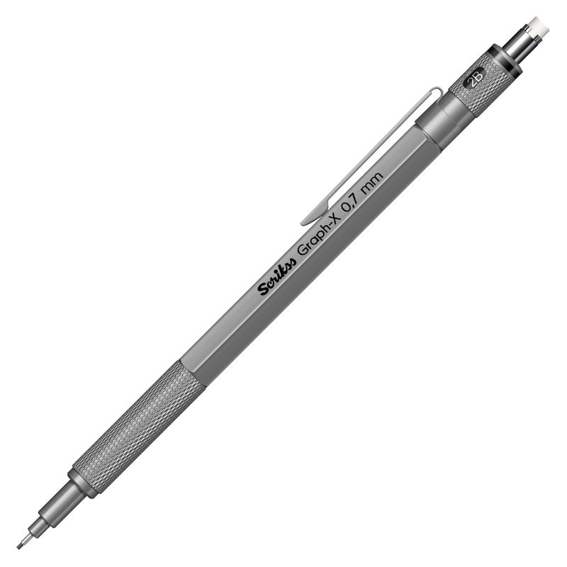 Scrikss 07mm Mechanical Clutch Lead Pen Pencil Satin Grey Brass Body Push Mechanism GraphX Series Eraser Included - Image 4