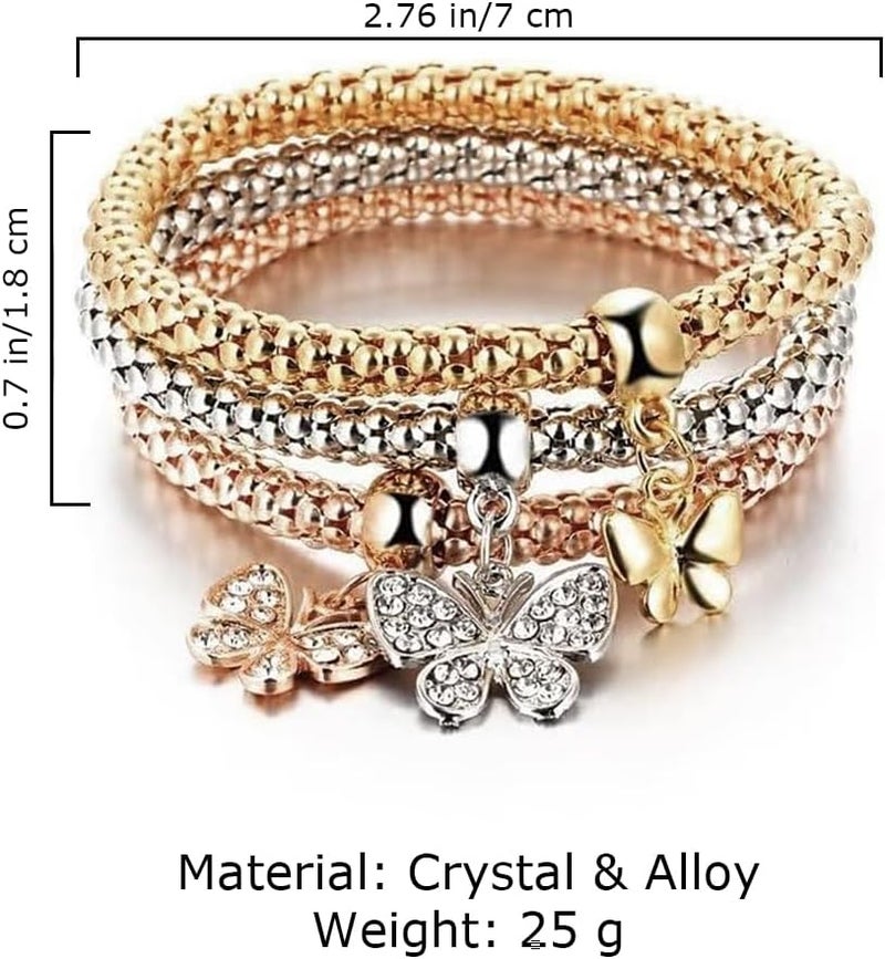 HANNEA® 3Pcs Bracelet for Women and Girls Stylish Butterfly Charm Bracelet Multilayer Stretch Metal Corn Chain Bracelet Friendship Bracelet Jewellery Gift for Women, Girls - Image 2
