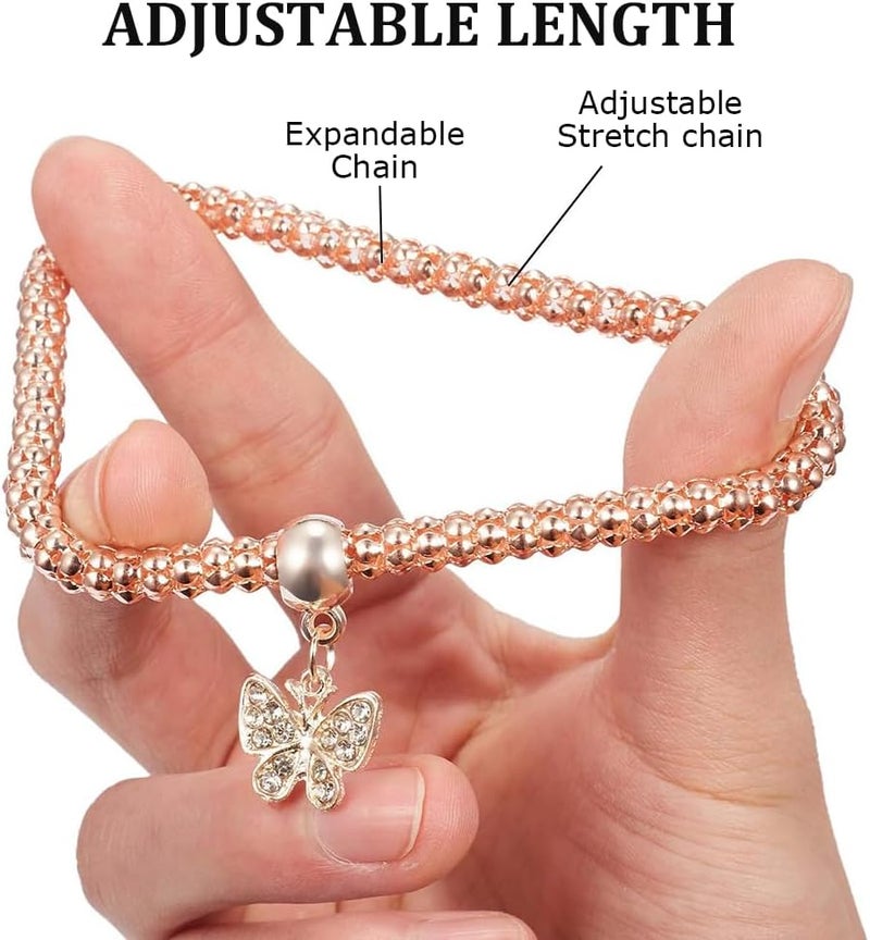HANNEA® 3Pcs Bracelet for Women and Girls Stylish Butterfly Charm Bracelet Multilayer Stretch Metal Corn Chain Bracelet Friendship Bracelet Jewellery Gift for Women, Girls - Image 3