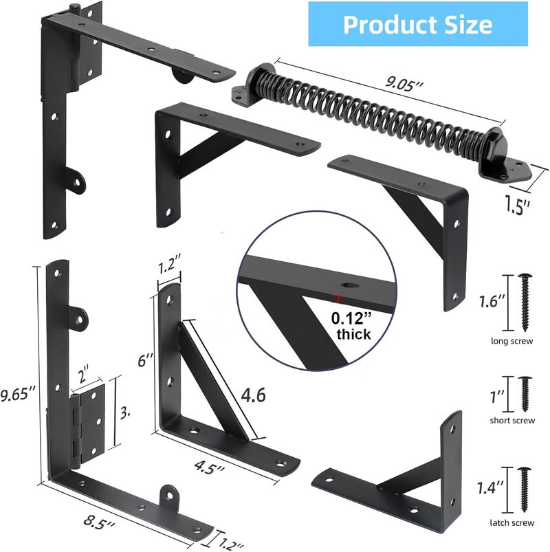 WEKIS Fence Gate Kit Gate Hardware, 1 Set Anti Sag Gate Kit Gate Frame Cornor Brackets Kit with Self Closing Gate Springs Hings Latchs for Outdoor Garden Backyard Wooden Fence Deck Porch Gate - Image 3