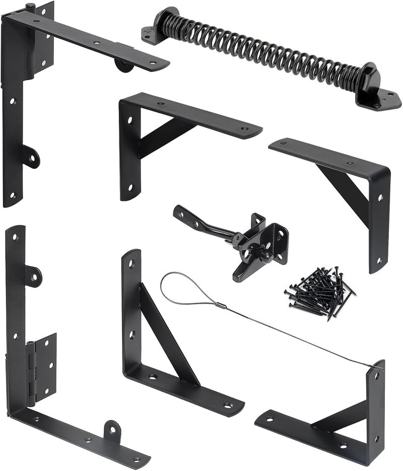 WEKIS Fence Gate Kit Gate Hardware, 1 Set Anti Sag Gate Kit Gate Frame Cornor Brackets Kit with Self Closing Gate Springs Hings Latchs for Outdoor Garden Backyard Wooden Fence Deck Porch Gate - Image 1