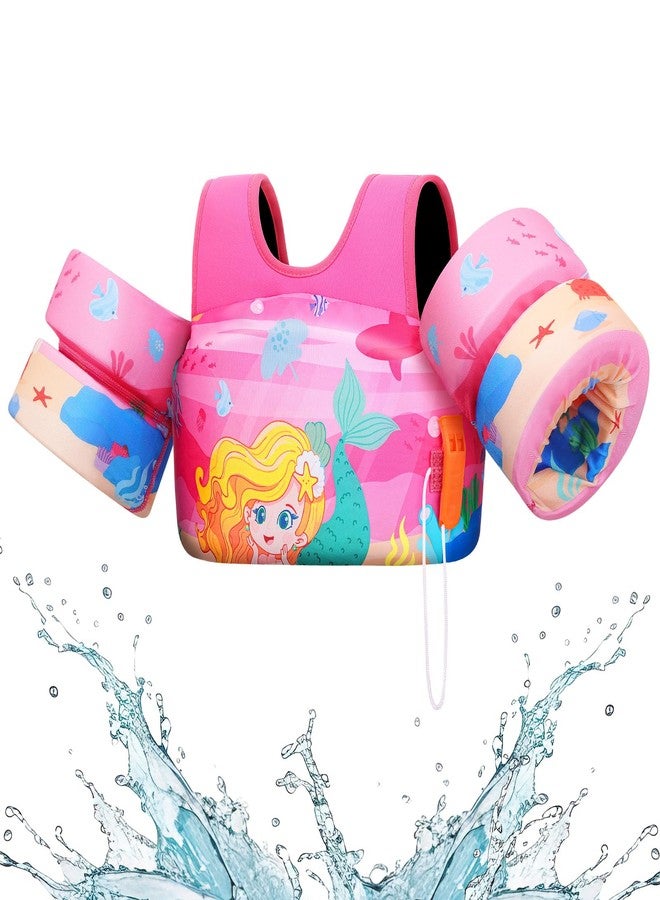Heysplash Kids Swimming Vest, Toddler Floaties Fit 31-66 Lbs, Puddle Kids Jumper with Adjustable Strap, Swim Jacket Water Wing Arm Baby Float, Pool Sea Swimming Aid 2-7 Years, Rosered Mermaid - Image 1