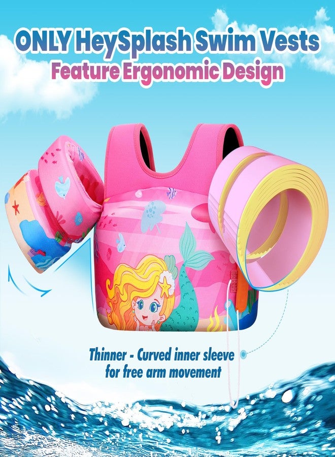 Heysplash Kids Swimming Vest, Toddler Floaties Fit 31-66 Lbs, Puddle Kids Jumper with Adjustable Strap, Swim Jacket Water Wing Arm Baby Float, Pool Sea Swimming Aid 2-7 Years, Rosered Mermaid - Image 2
