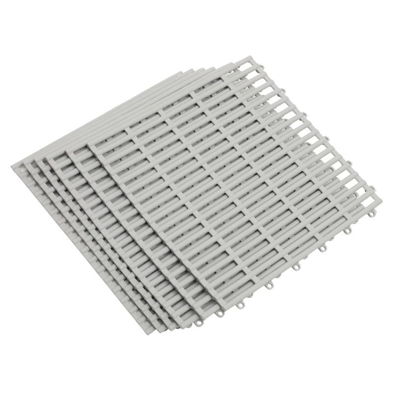 6Pcs Grey Non Slip Bathroom Floor Mats Washable TPE Interlocking Drainage Rug - Image 2