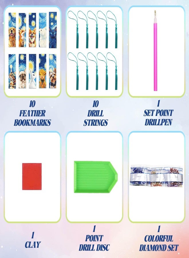 beinkmake 10Pcs Animals and Starry Sky 5D Diamond Art Bookmarks Cute Diamond DIY Painting Bookmarks Rhinestones Beaded Tassel Acrylic Bookmark for Adult Beginner Crafts - Image 3