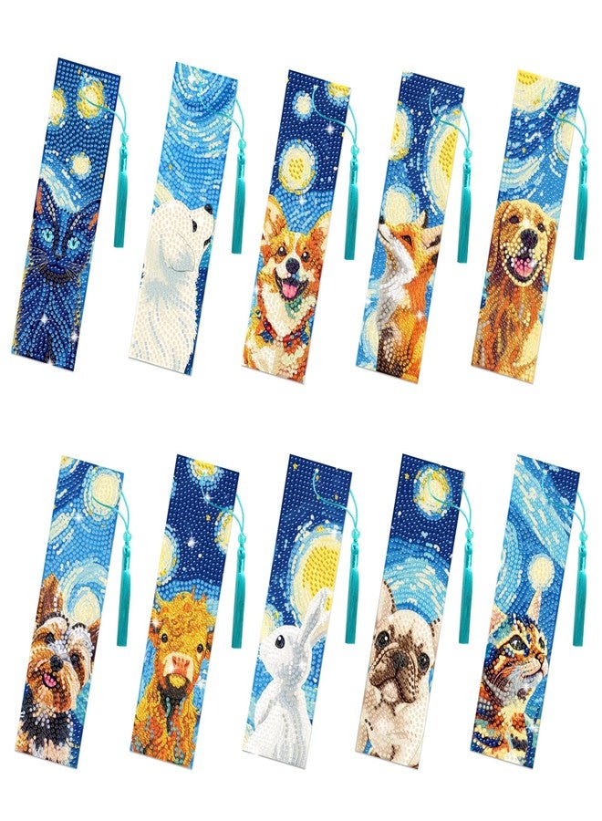 beinkmake 10Pcs Animals and Starry Sky 5D Diamond Art Bookmarks Cute Diamond DIY Painting Bookmarks Rhinestones Beaded Tassel Acrylic Bookmark for Adult Beginner Crafts - Image 1