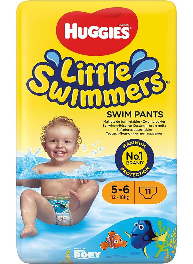 HUGGIES Little Swimmers Disposable Swim Nappies For Babies And Children Size 5 6 (12 18 Kg) 11 Bath Nappies Unisex - Image 1