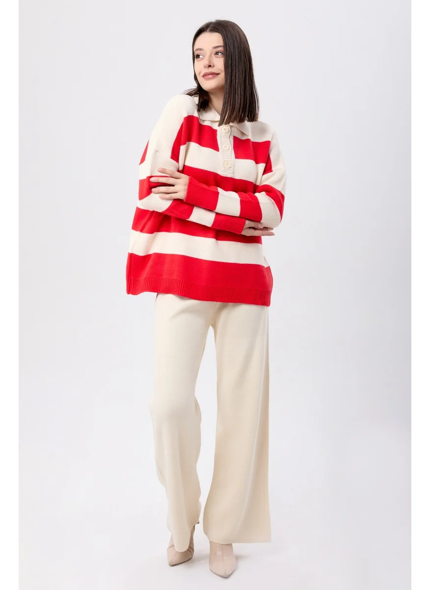 Tofisa 23895-RED Striped Knitwear Suit