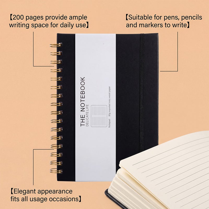Noteory 200-Page Thick Leather-Bound Lined Spiral-Bound Notebook, Convenient Notebook For Office And Study Use - Image 5
