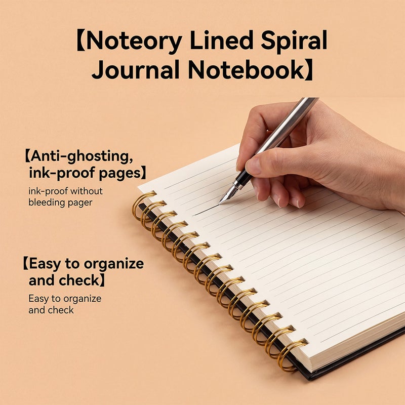 Noteory 200-Page Thick Leather-Bound Lined Spiral-Bound Notebook, Convenient Notebook For Office And Study Use - Image 4