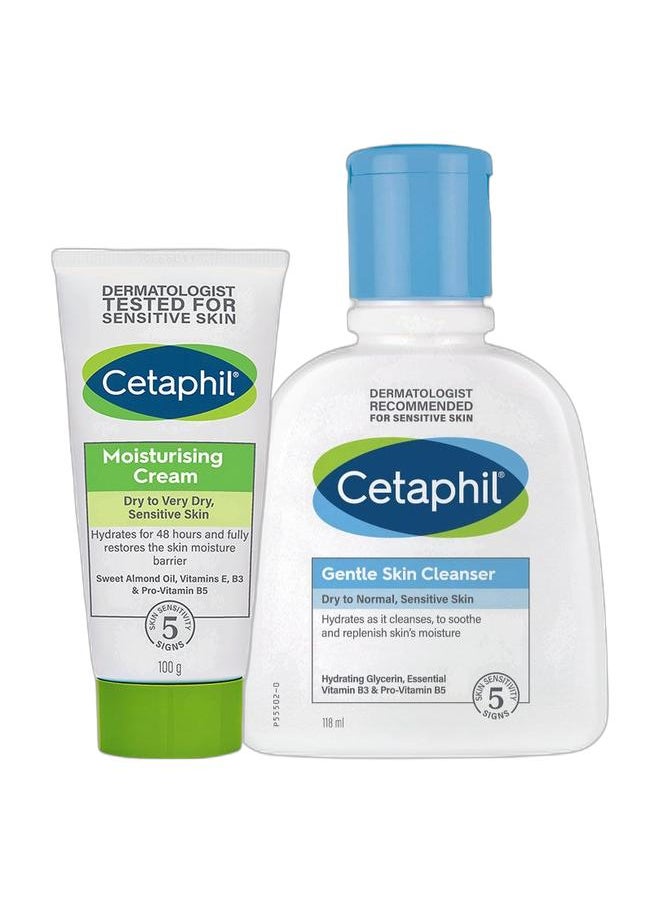 Cetaphil Gentle Skin Cleanser, 4 fl oz, Packaging May Vary 118ml + Moisturizing Cream Dry To Very Dry, Sensitive Skin 100grams  - Image 1