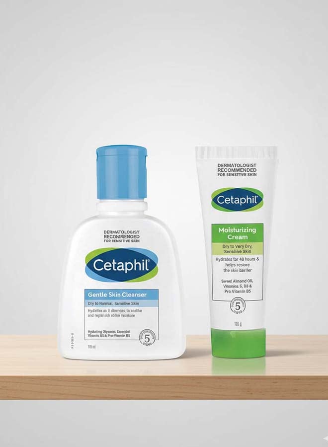 Cetaphil Gentle Skin Cleanser, 4 fl oz, Packaging May Vary 118ml + Moisturizing Cream Dry To Very Dry, Sensitive Skin 100grams - Image 1